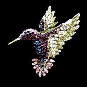 Purple rhinestone hummingbird brooch pendant NEW